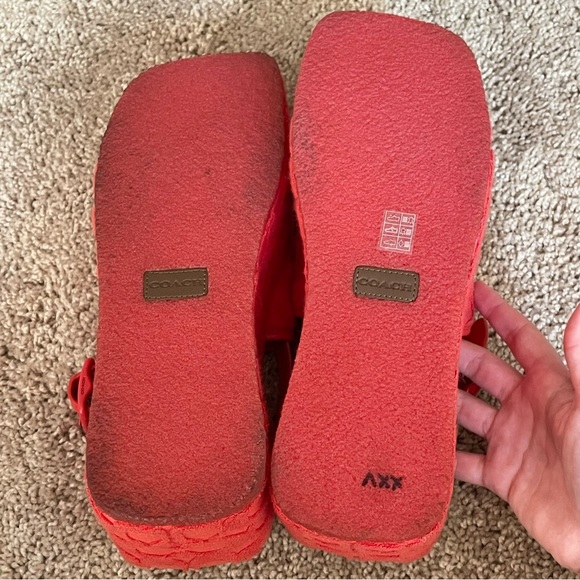 Coach Noelle Platform Sandals in Signature Terry Cloth Red Orange Size 8 - Picture 7 of 8